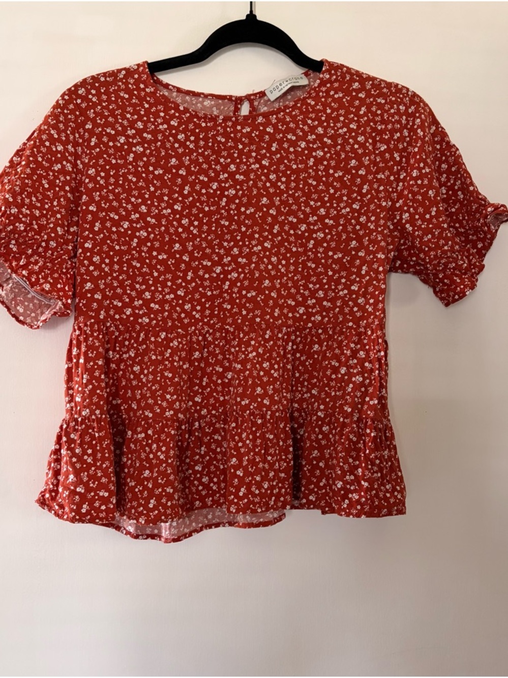 Paper Crane Rust Red Floral Short-Sleeve Blouse Medium